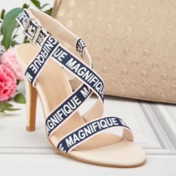 Logo Printed Criss Cross Strap Heels - Picture 1 of 1